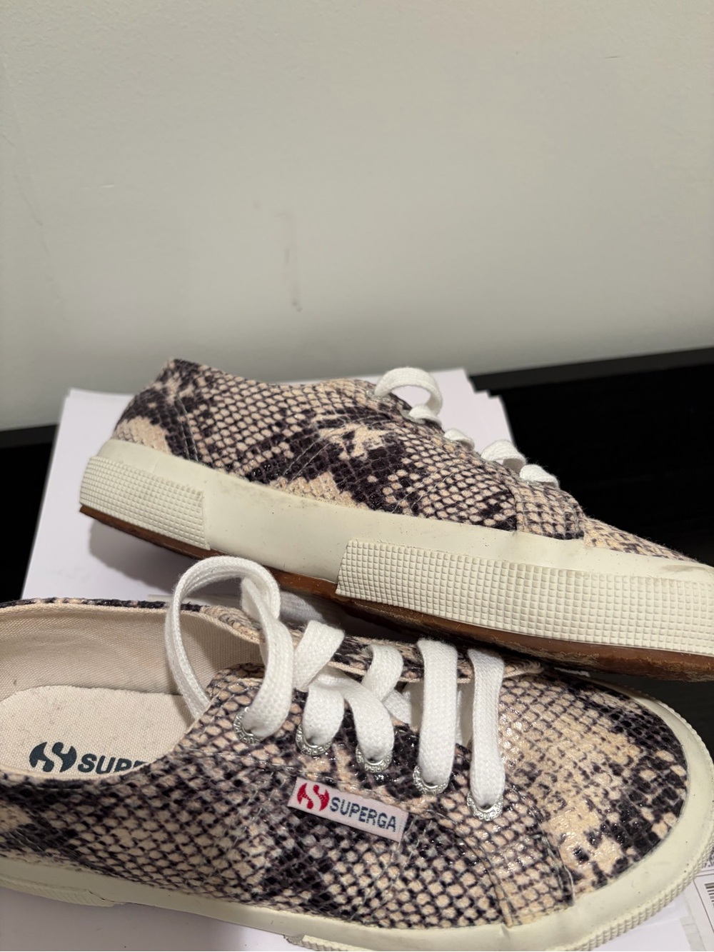 Superga Snake-Print Low Top Sneakers - Cream/Black
